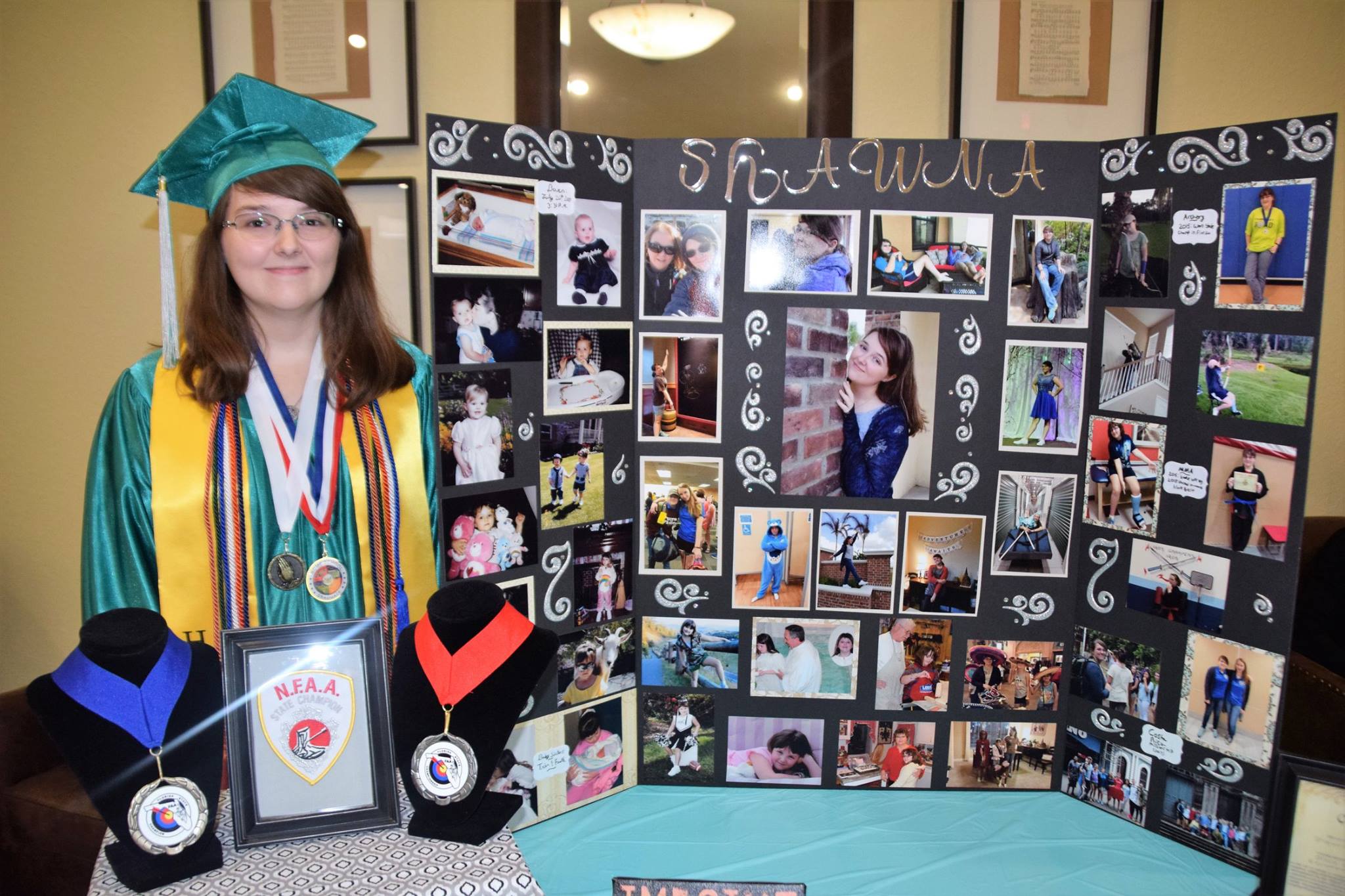 Shawna Huskey and her graduation display